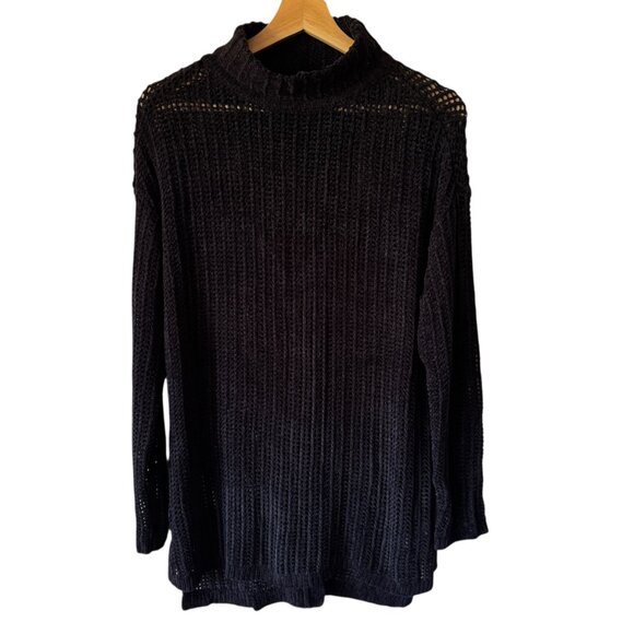 Elie Tahari Open Back Knit Fishnet Mock Neck Sweater Black Lagenlook Whimsigoth - Picture 1 of 16